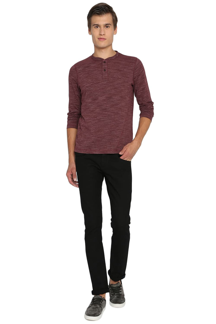 BASICS MUSCLE FIT CHOCOLATE TRUFFLE HENLEY T SHIRT
