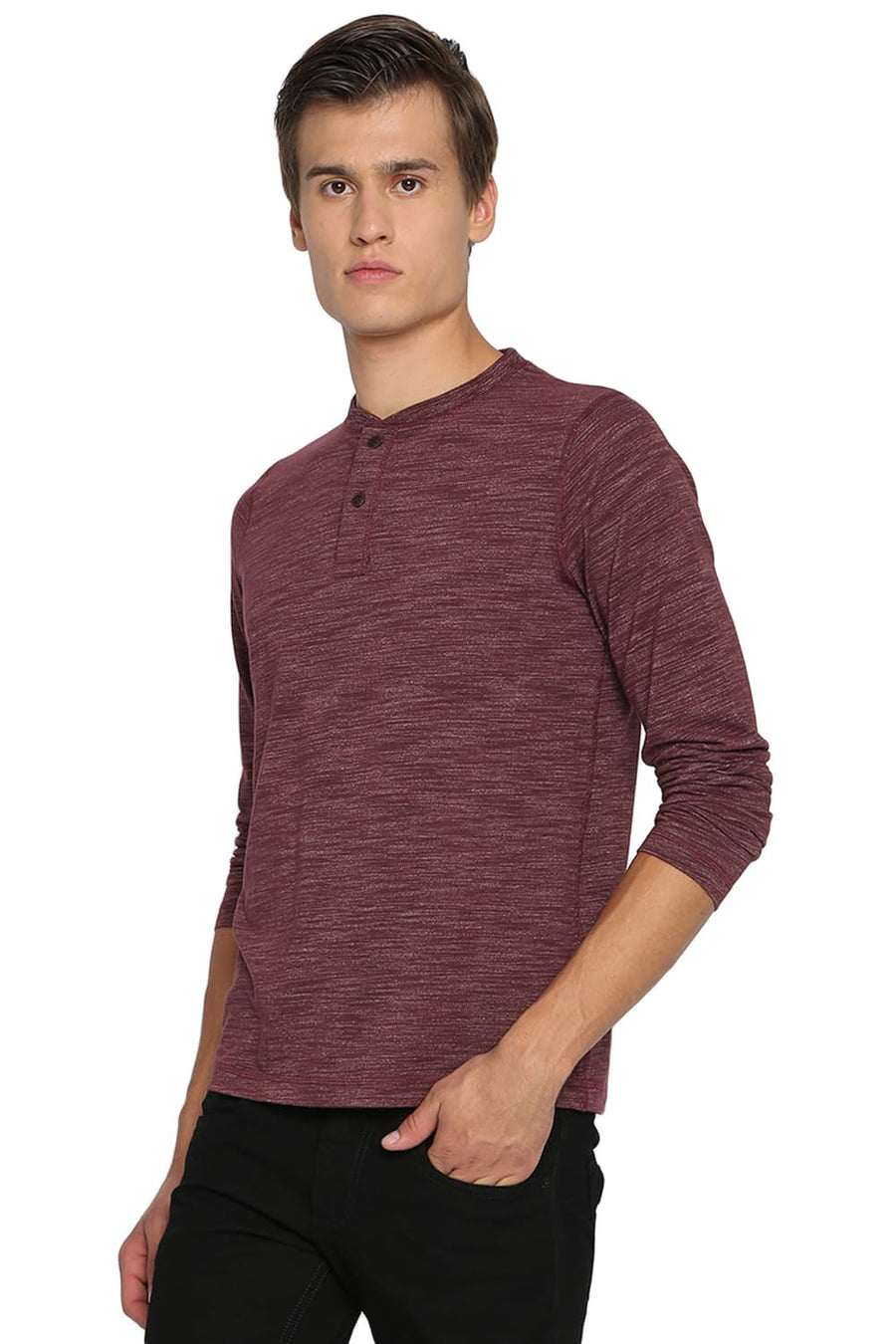 BASICS MUSCLE FIT CHOCOLATE TRUFFLE HENLEY T SHIRT