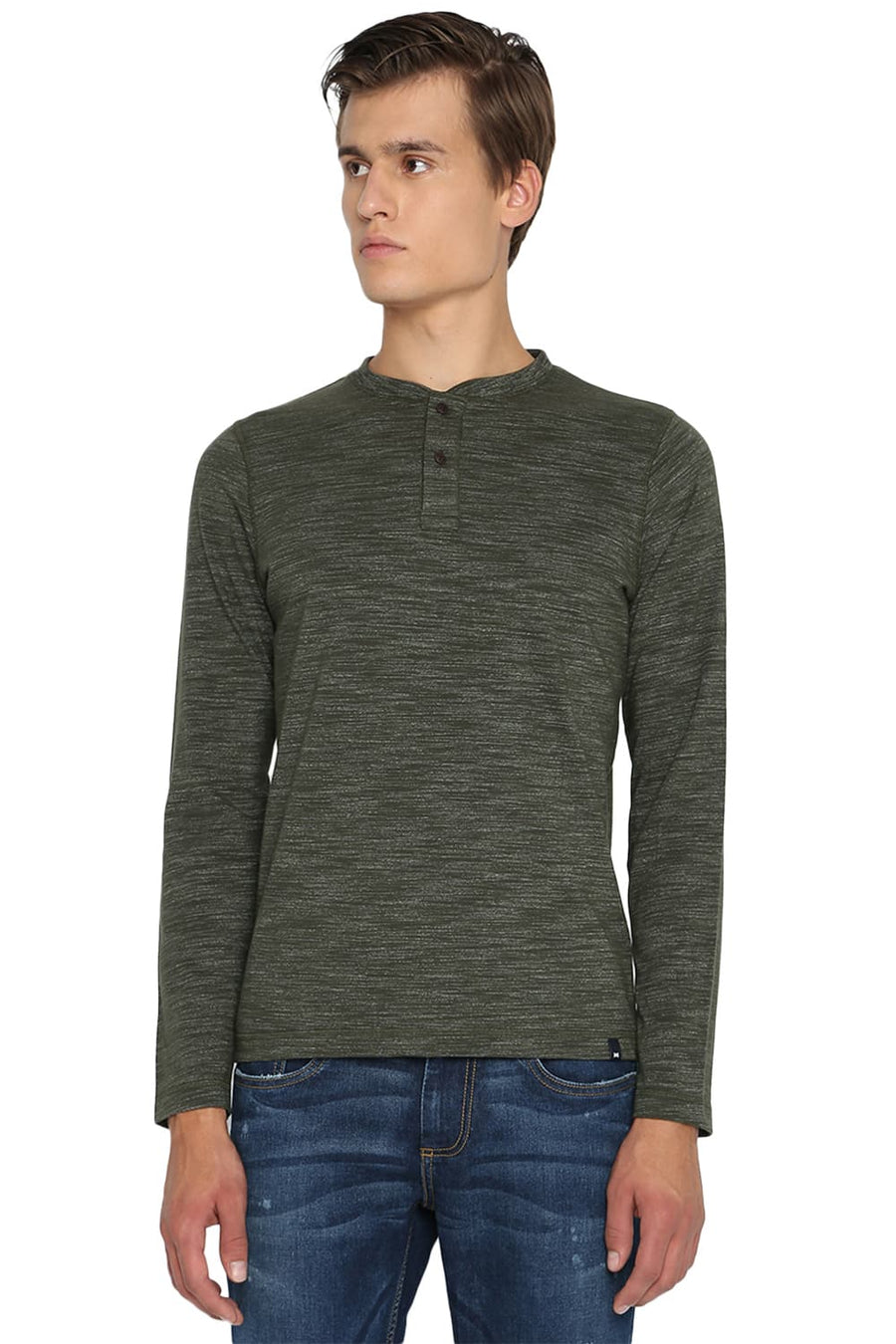 BASICS MUSCLE FIT FOREST NIGHT HENLEY T SHIRT