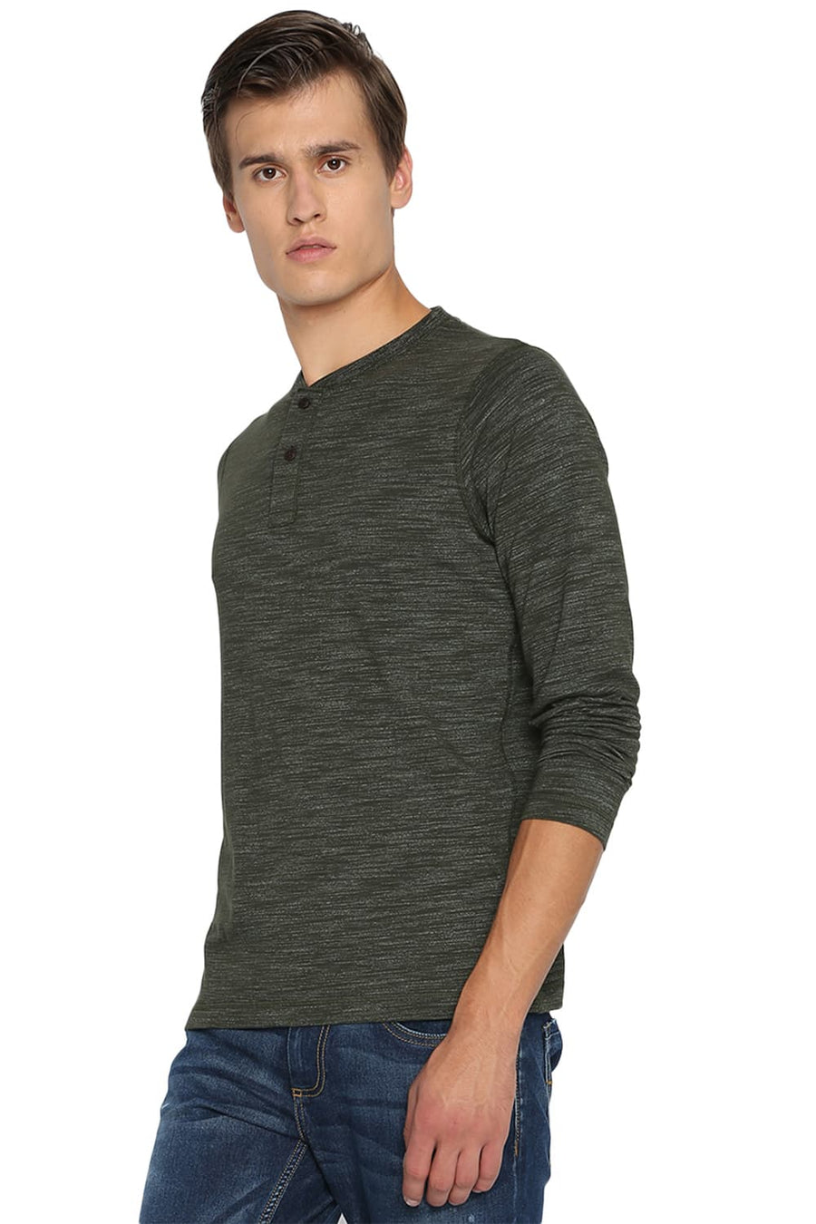 BASICS MUSCLE FIT FOREST NIGHT HENLEY T SHIRT