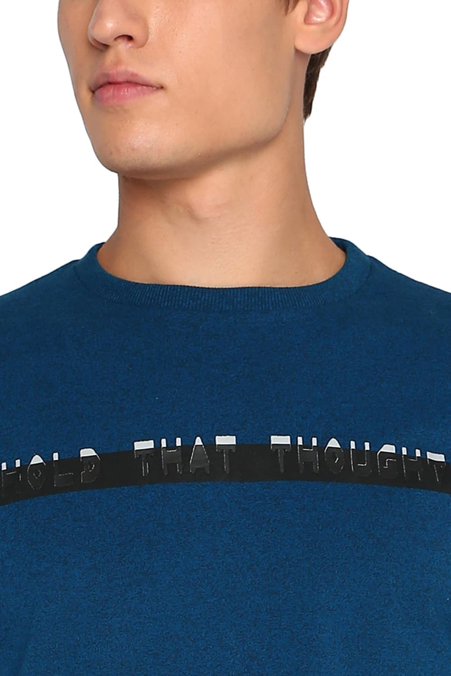 BASICS MUSCLE FIT SNORKEL BLUE CREW NECK T SHIRT