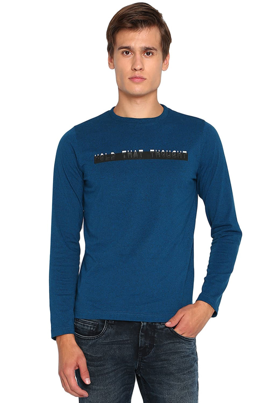 BASICS MUSCLE FIT SNORKEL BLUE CREW NECK T SHIRT