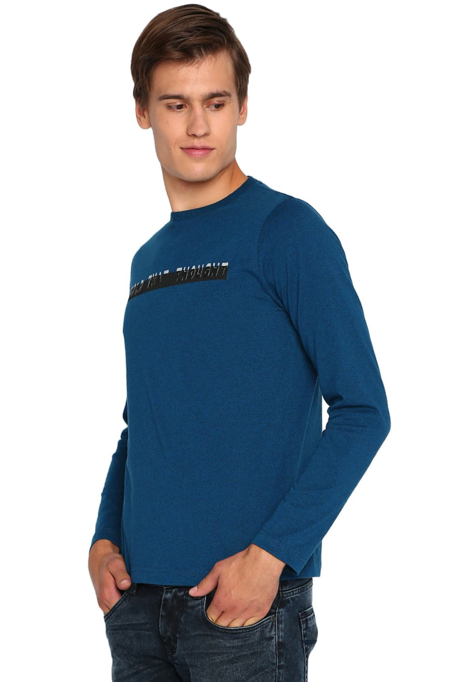 BASICS MUSCLE FIT SNORKEL BLUE CREW NECK T SHIRT