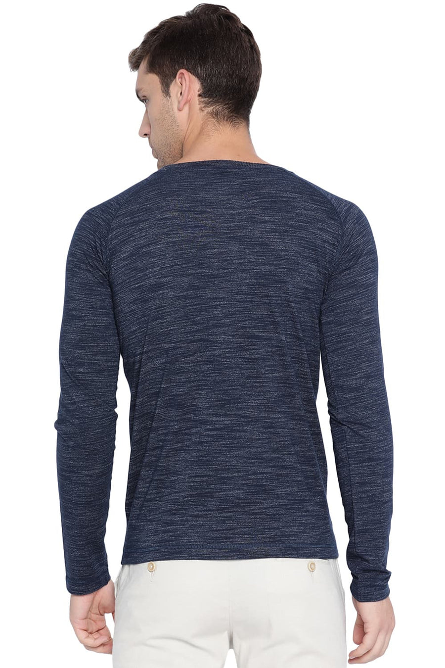 BASICS MUSCLE FIT DRESS BLUE HENLEY T SHIRT