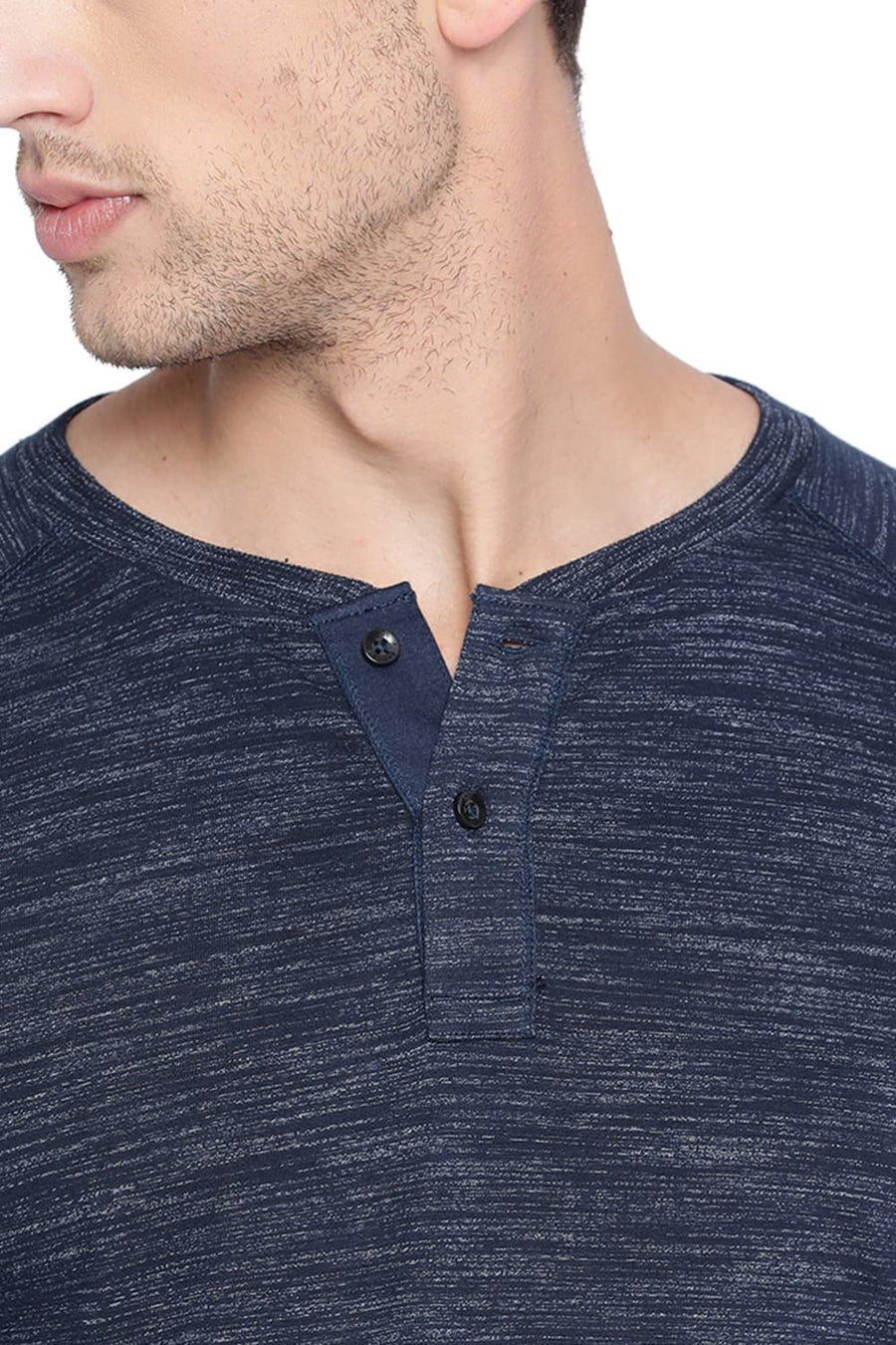 BASICS MUSCLE FIT DRESS BLUE HENLEY T SHIRT