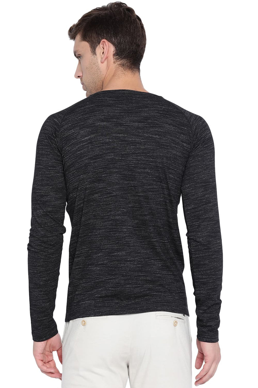BASICS MUSCLE FIT JET BLACK HENLEY T SHIRT