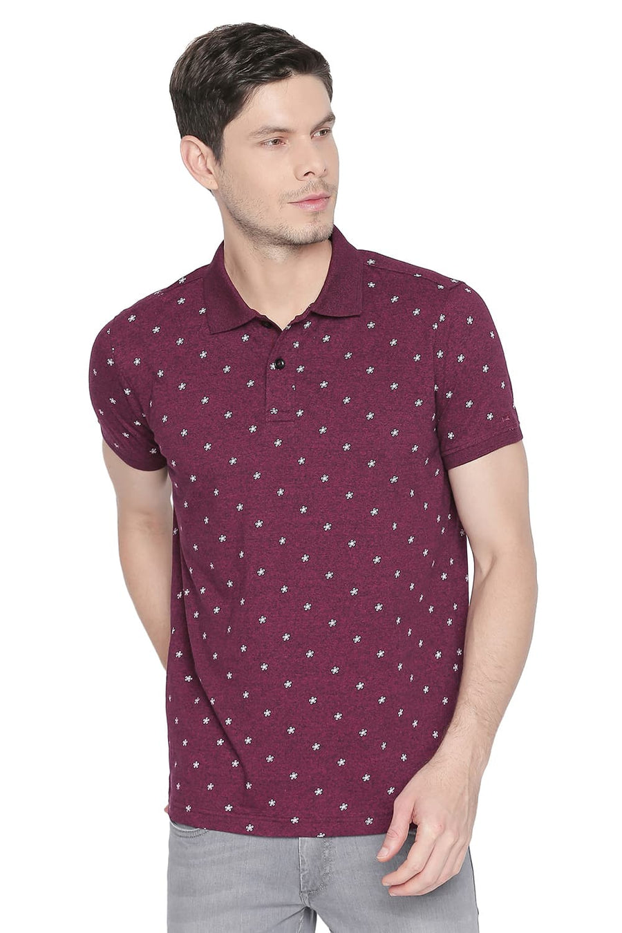 BASICS MUSCLE FIT BEAUJOLIAS PRINTED POLO T SHIRT