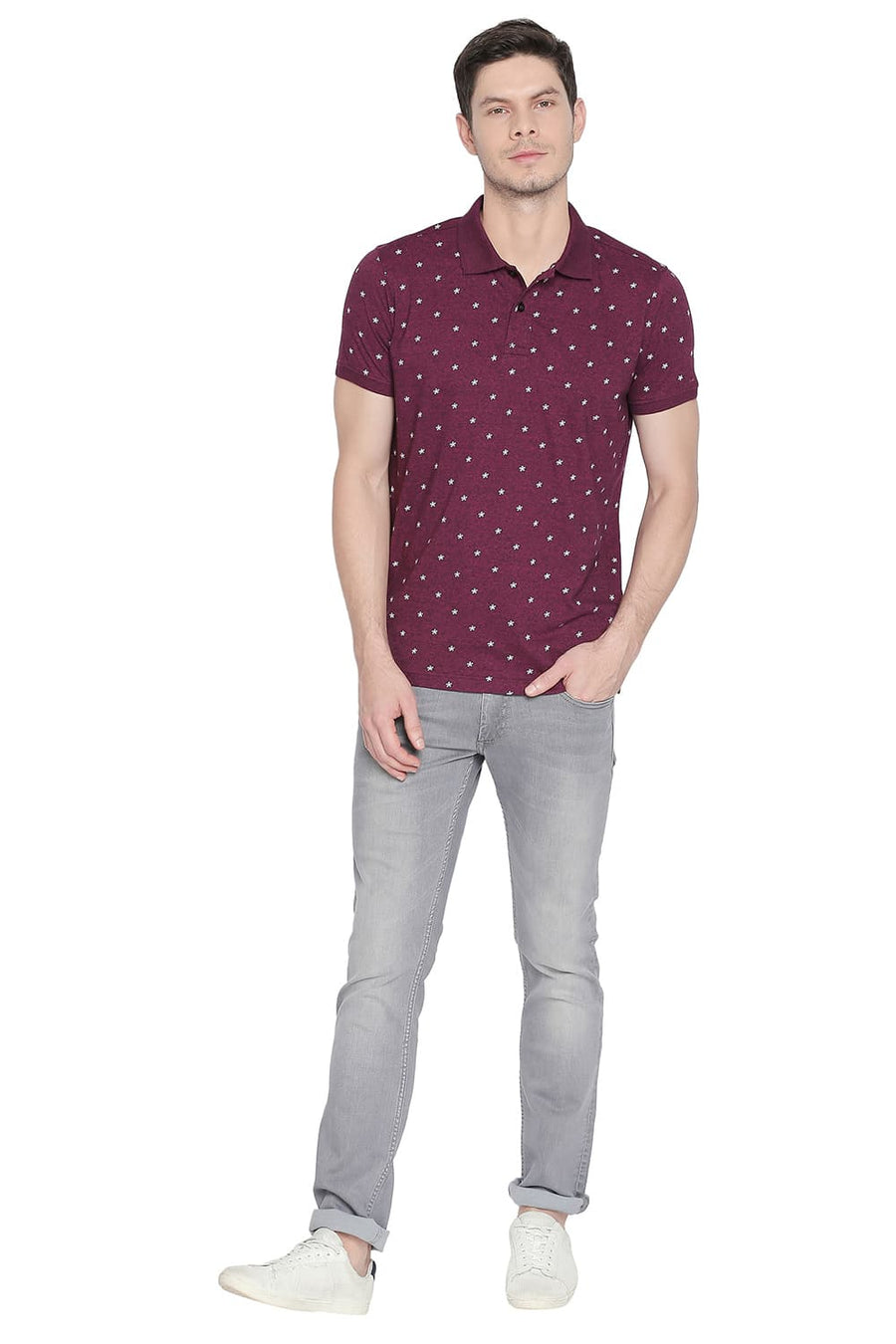 BASICS MUSCLE FIT BEAUJOLIAS PRINTED POLO T SHIRT