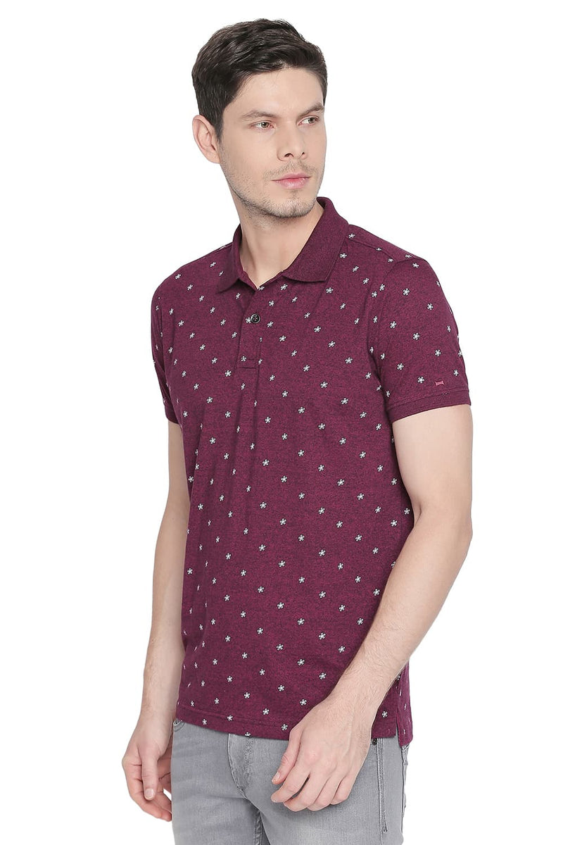 BASICS MUSCLE FIT PRINTED POLO T SHIRT