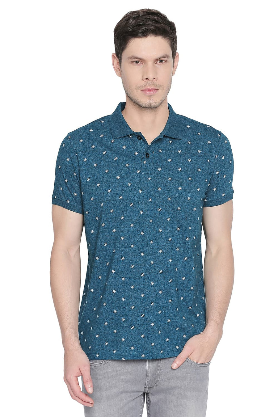 BASICS MUSCLE FIT TAHITIAN TIDE PRINTED POLO T SHIRT