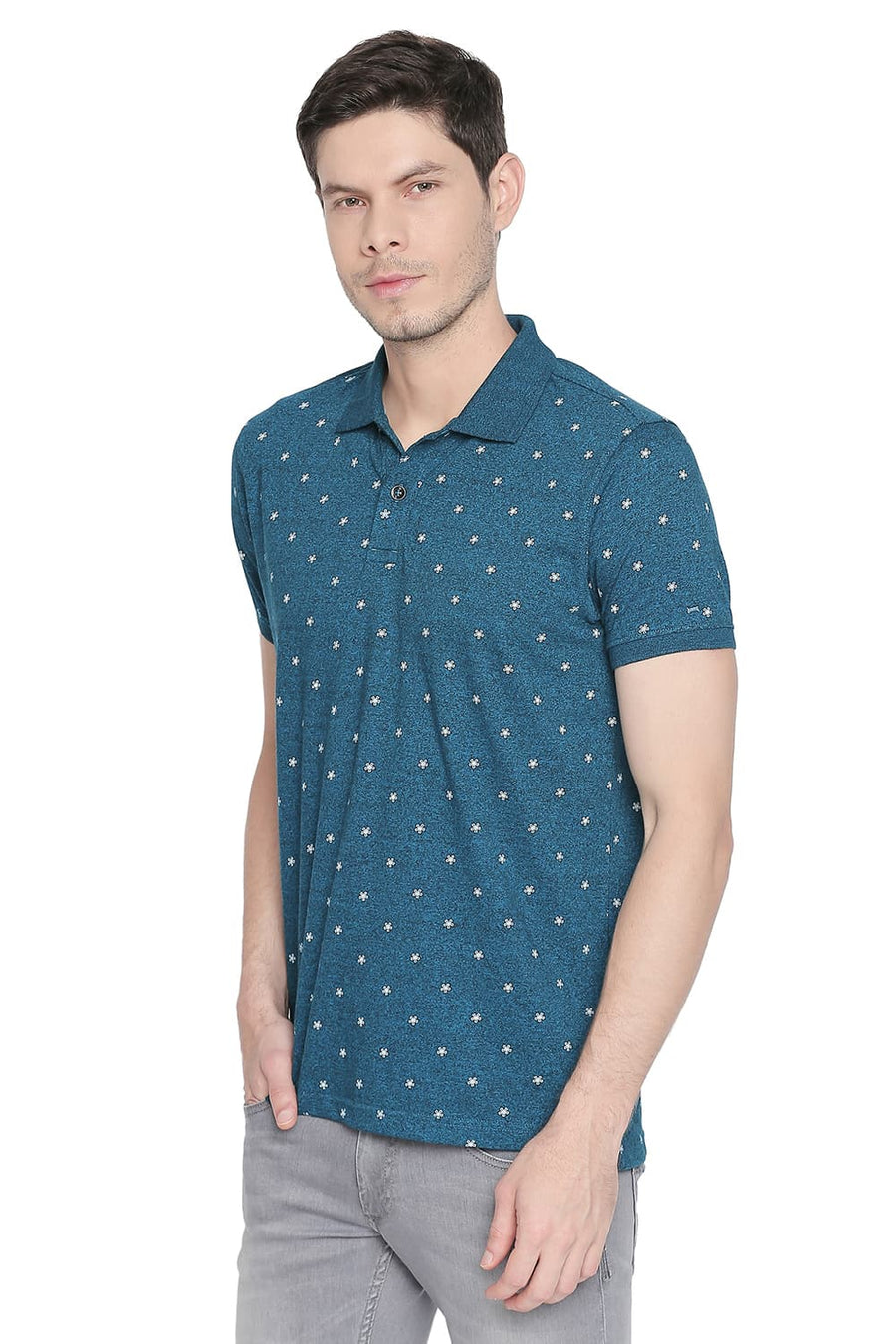 BASICS MUSCLE FIT TAHITIAN TIDE PRINTED POLO T SHIRT