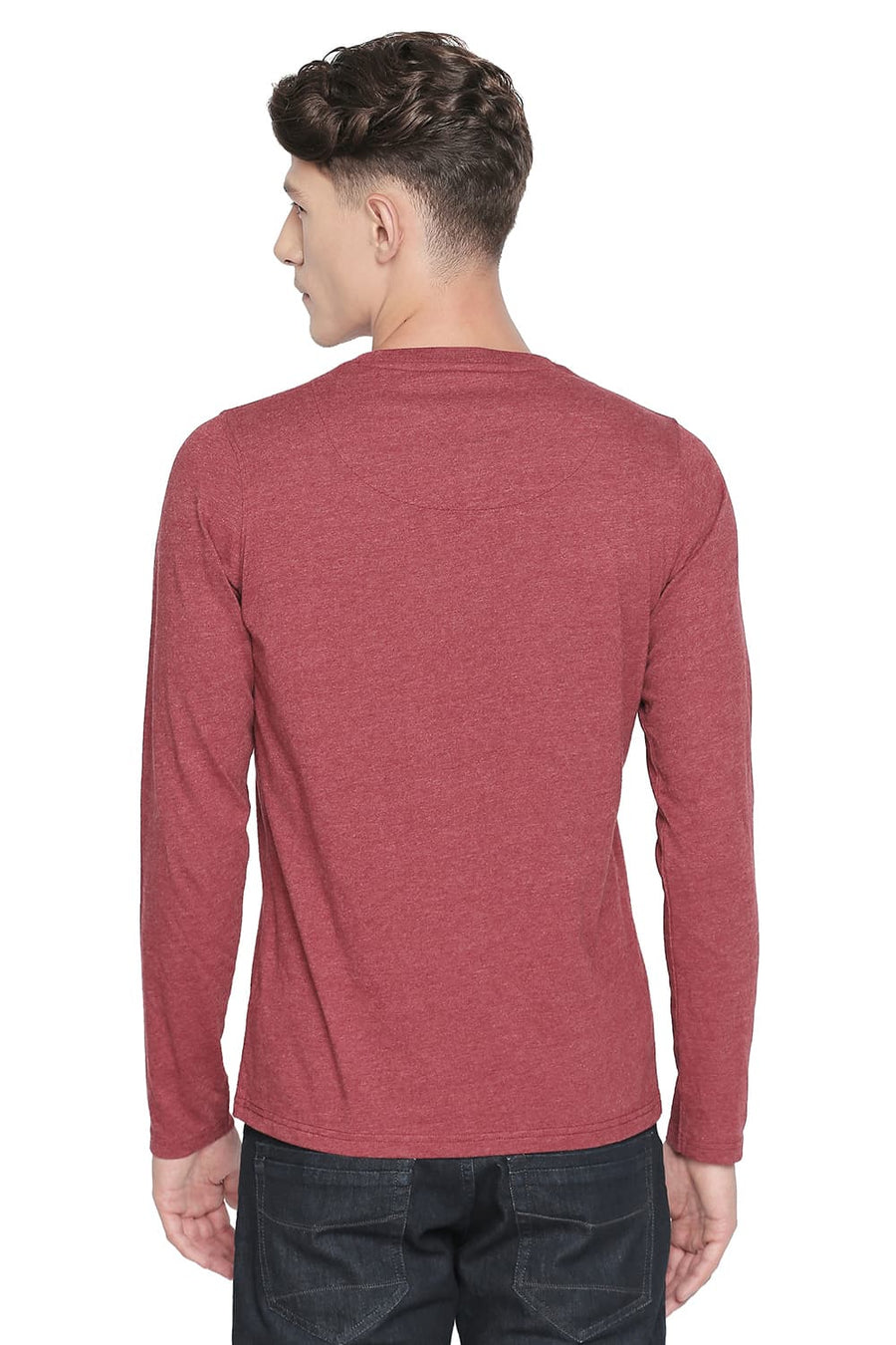 BASICS MUSCLE FIT MERLOT CREW NECK LONG SLEEVE T SHIRT