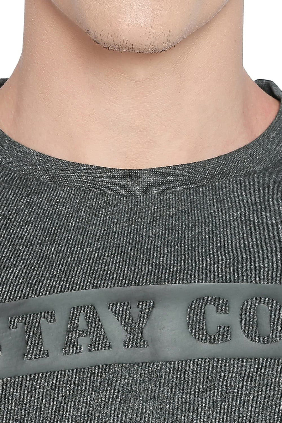 BASICS MUSCLE FIT HEATHER GREY CREW NECK LONG SLEEVE T SHIRT