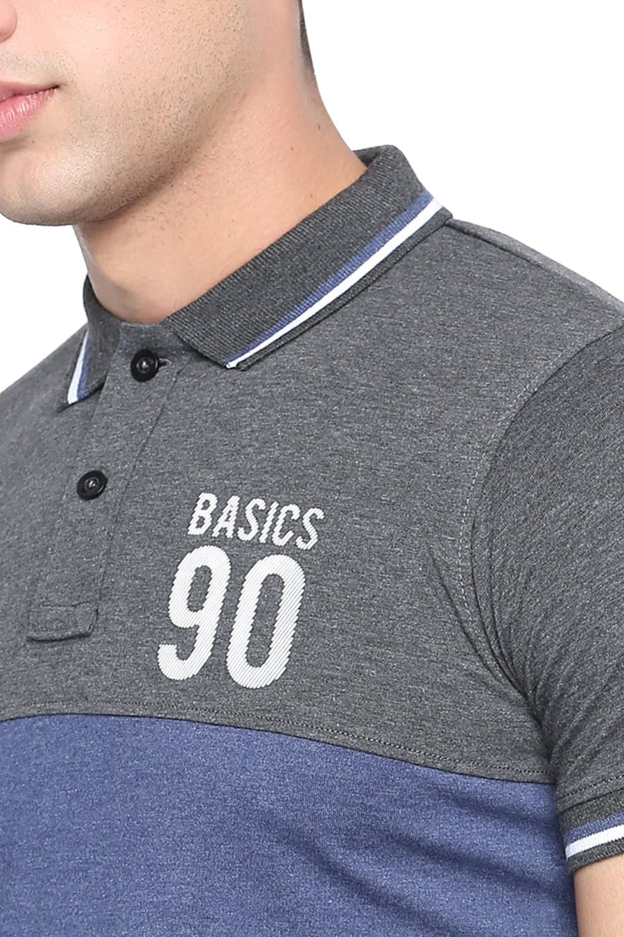 BASICS MUSCLE FIT MONACO BLUE HEATHER POLO T SHIRT