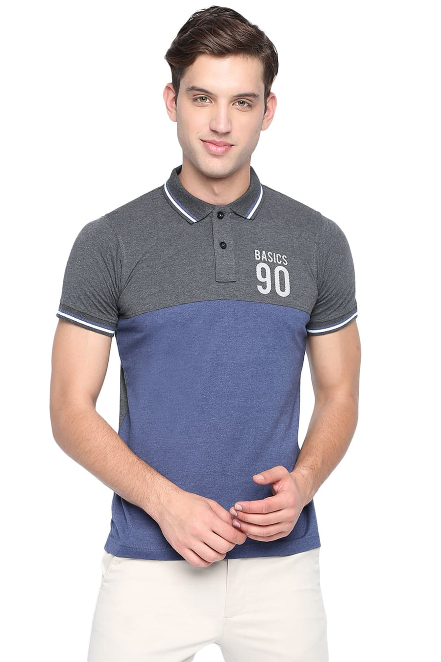 BASICS MUSCLE FIT MONACO BLUE HEATHER POLO T SHIRT