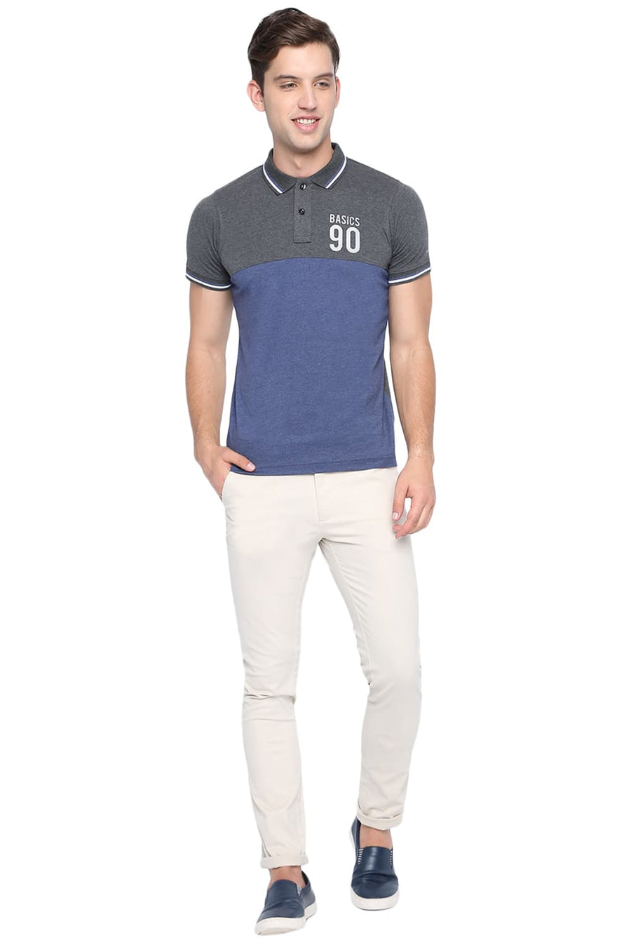 BASICS MUSCLE FIT MONACO BLUE HEATHER POLO T SHIRT