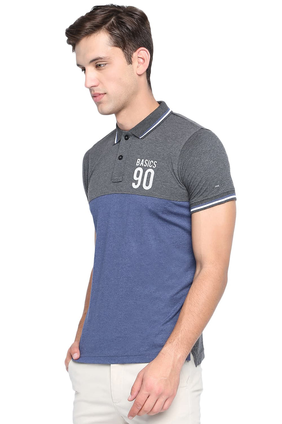 BASICS MUSCLE FIT MONACO BLUE HEATHER POLO T SHIRT