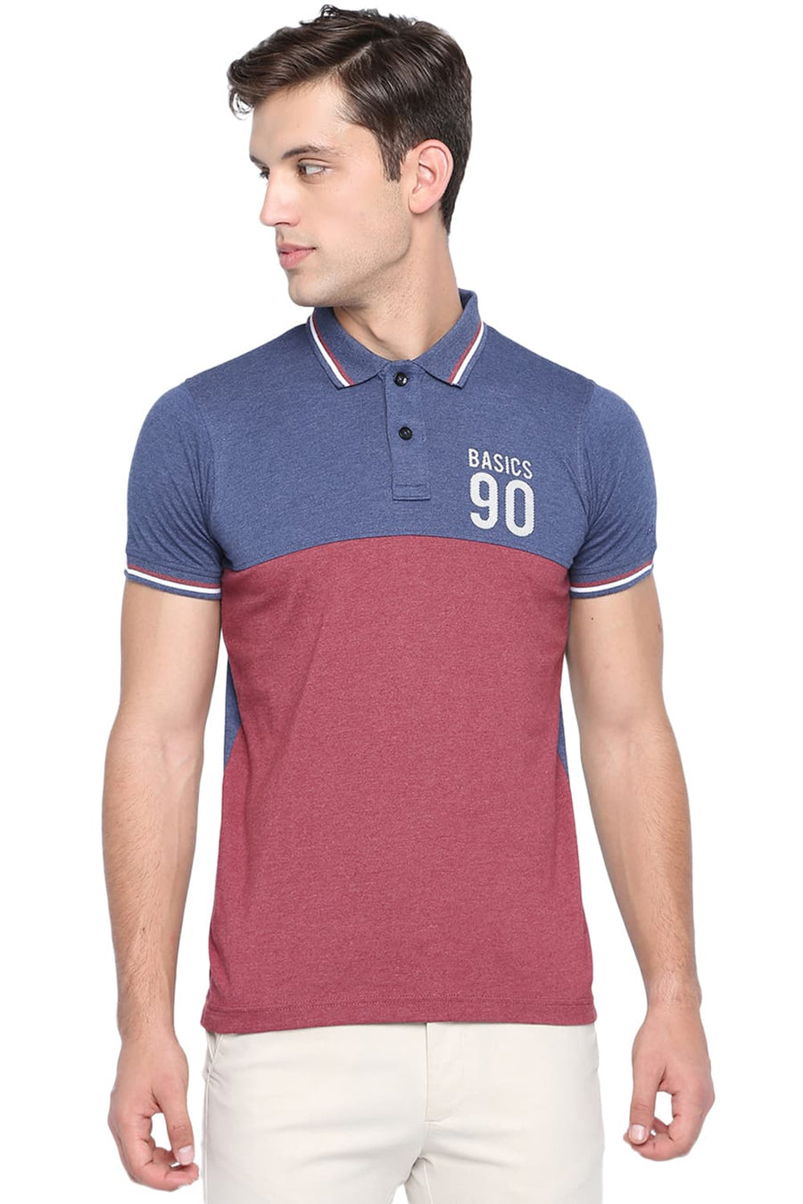 BASICS MUSCLE FIT RUBY WINE HEATHER POLO T SHIRT
