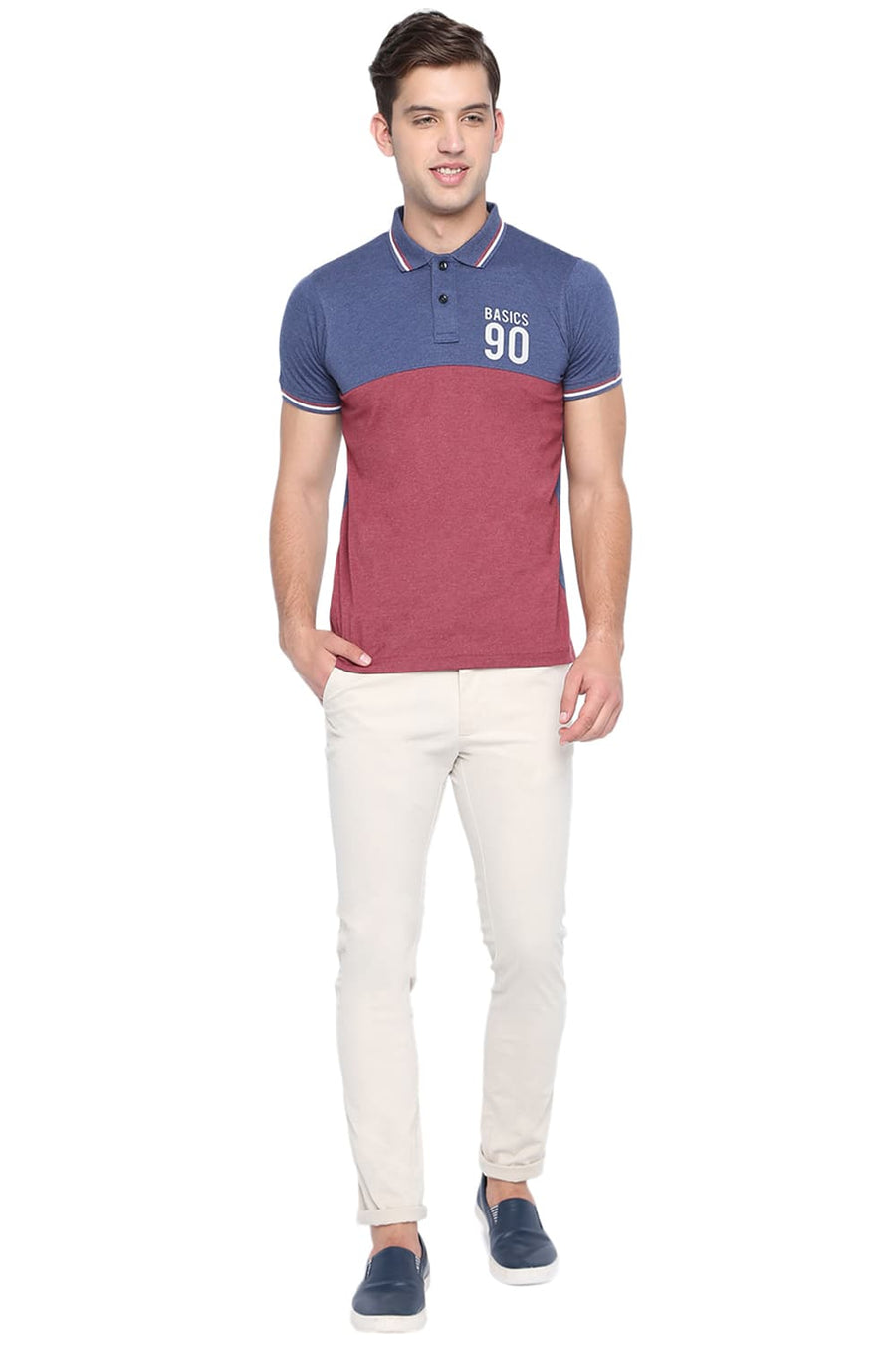 BASICS MUSCLE FIT RUBY WINE HEATHER POLO T SHIRT