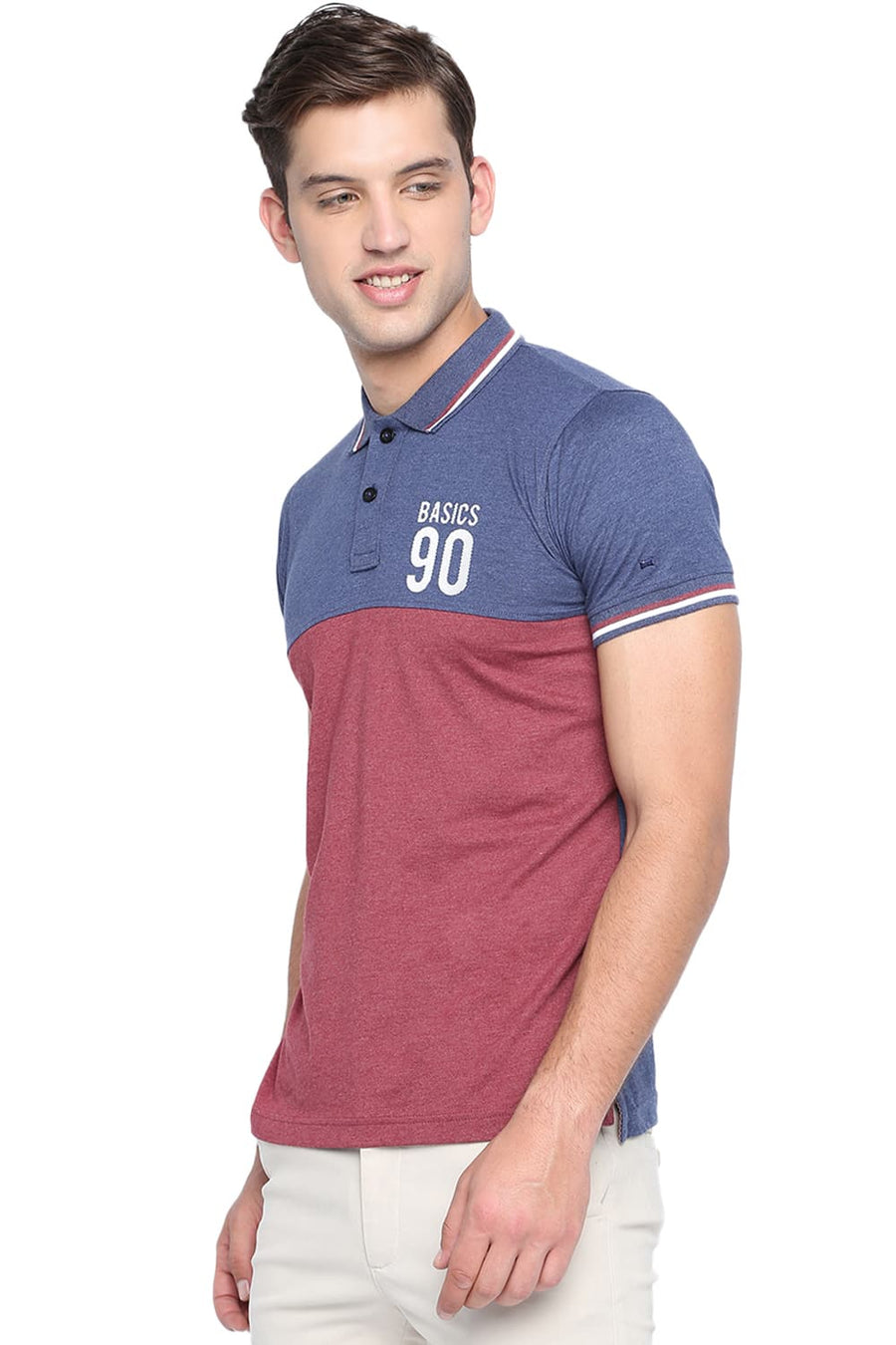 BASICS MUSCLE FIT RUBY WINE HEATHER POLO T SHIRT