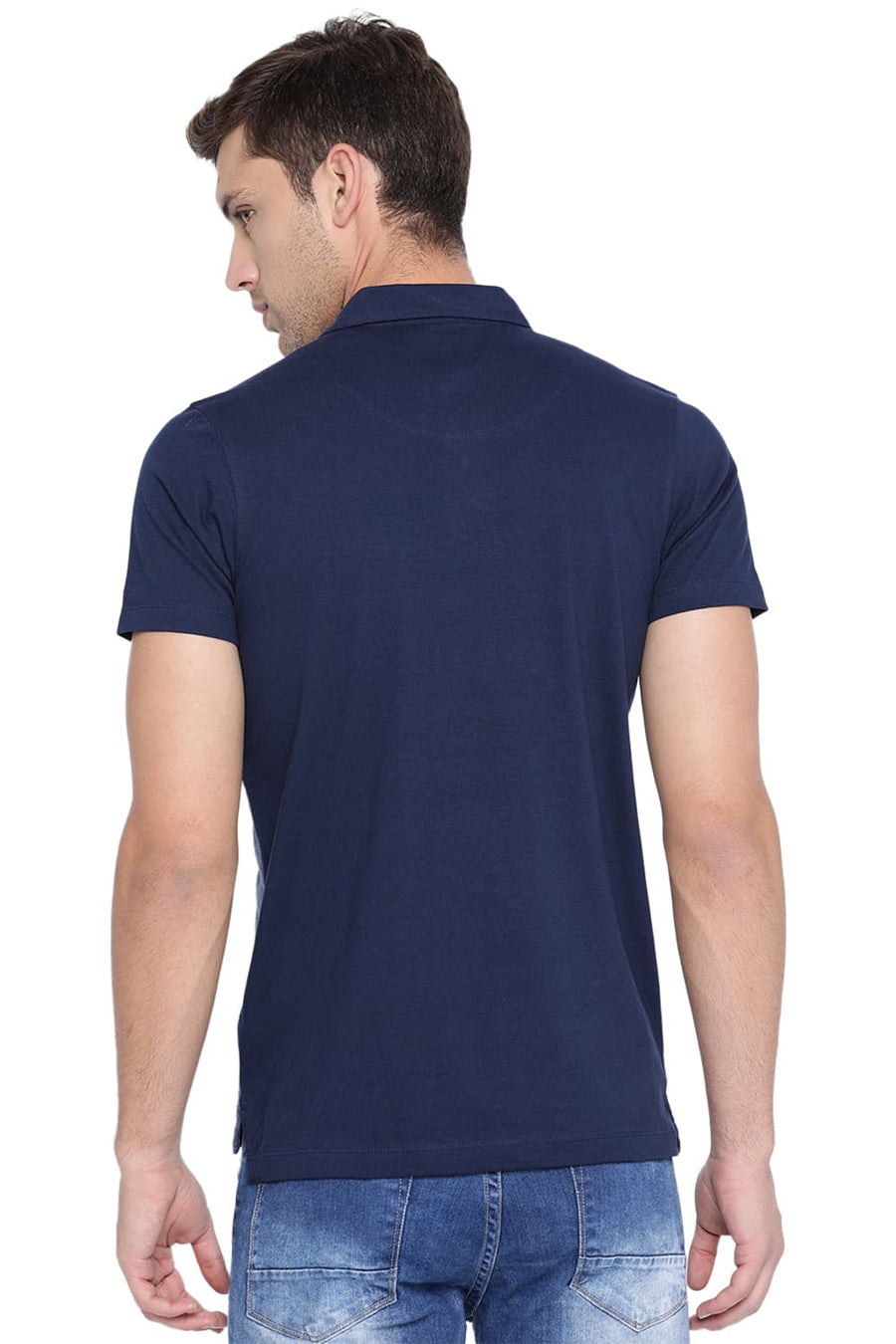 BASICS MUSCLE FIT IRIS NAVY POLO T SHIRT