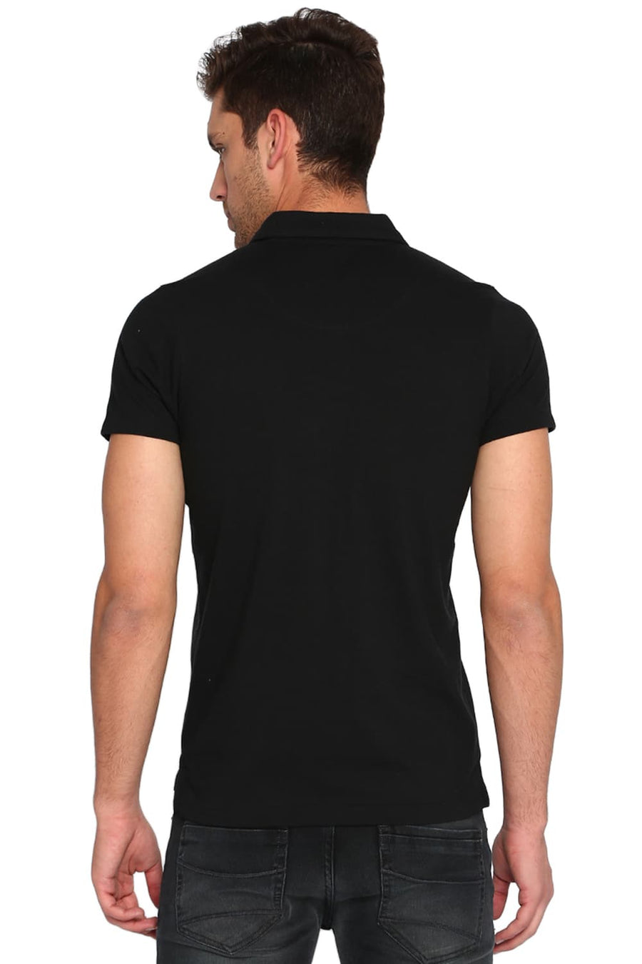 BASICS MUSCLE FIT JET BLACK POLO T SHIRT