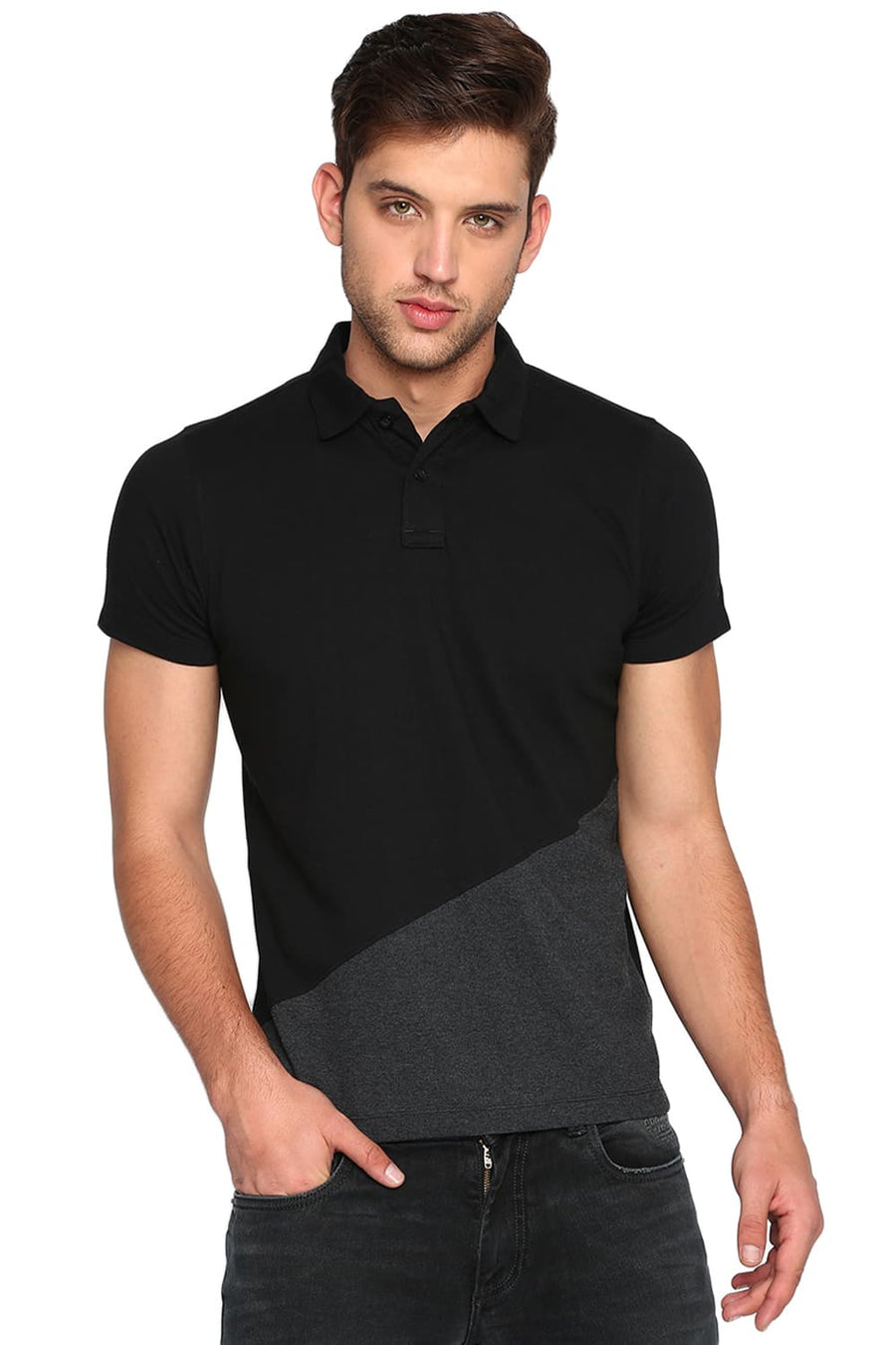 BASICS MUSCLE FIT JET BLACK POLO T SHIRT