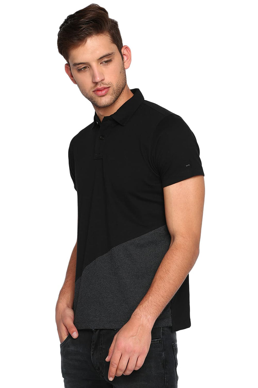 BASICS MUSCLE FIT JET BLACK POLO T SHIRT