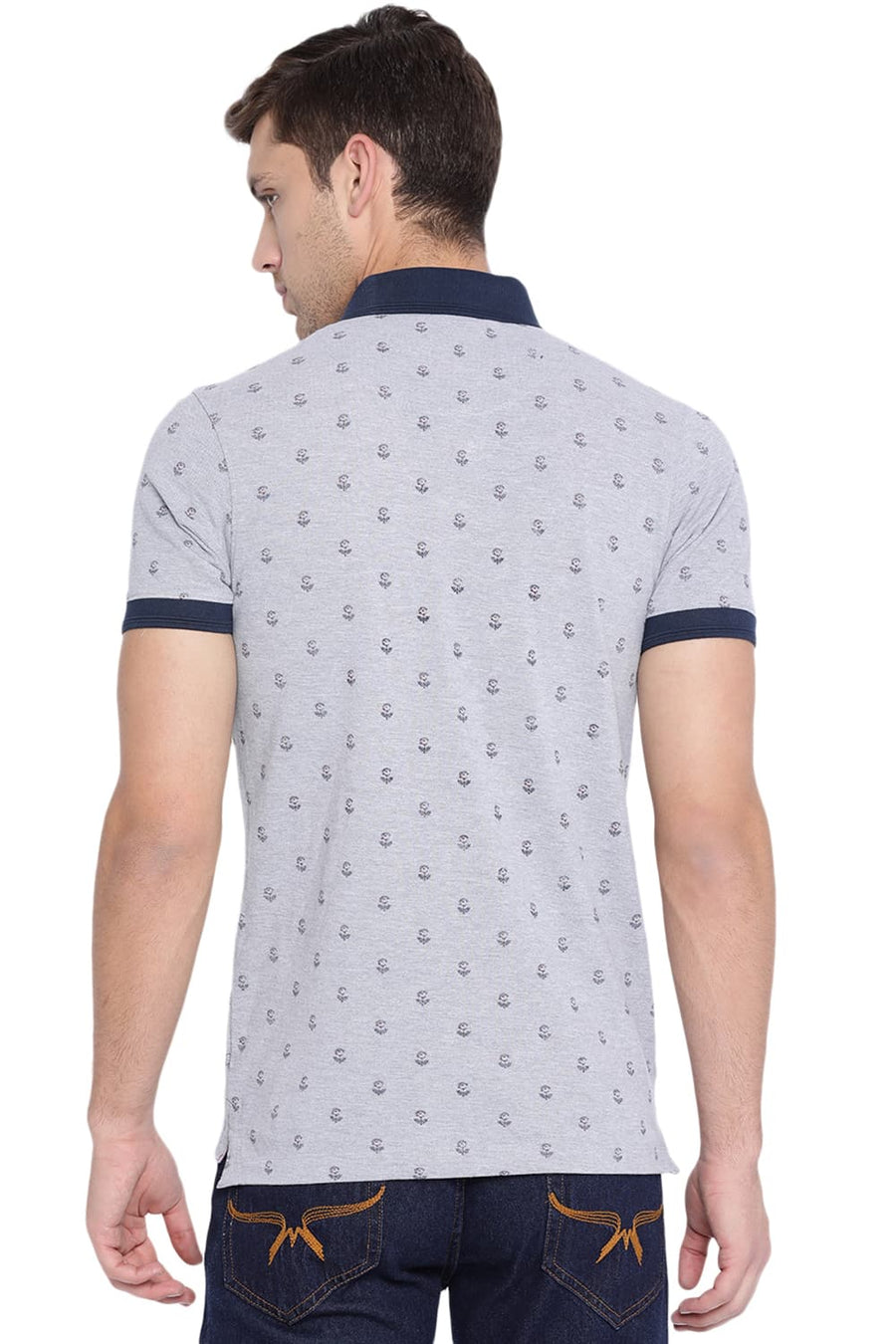 BASICS MUSCLE FIT GREY HEATHER POLO T SHIRT