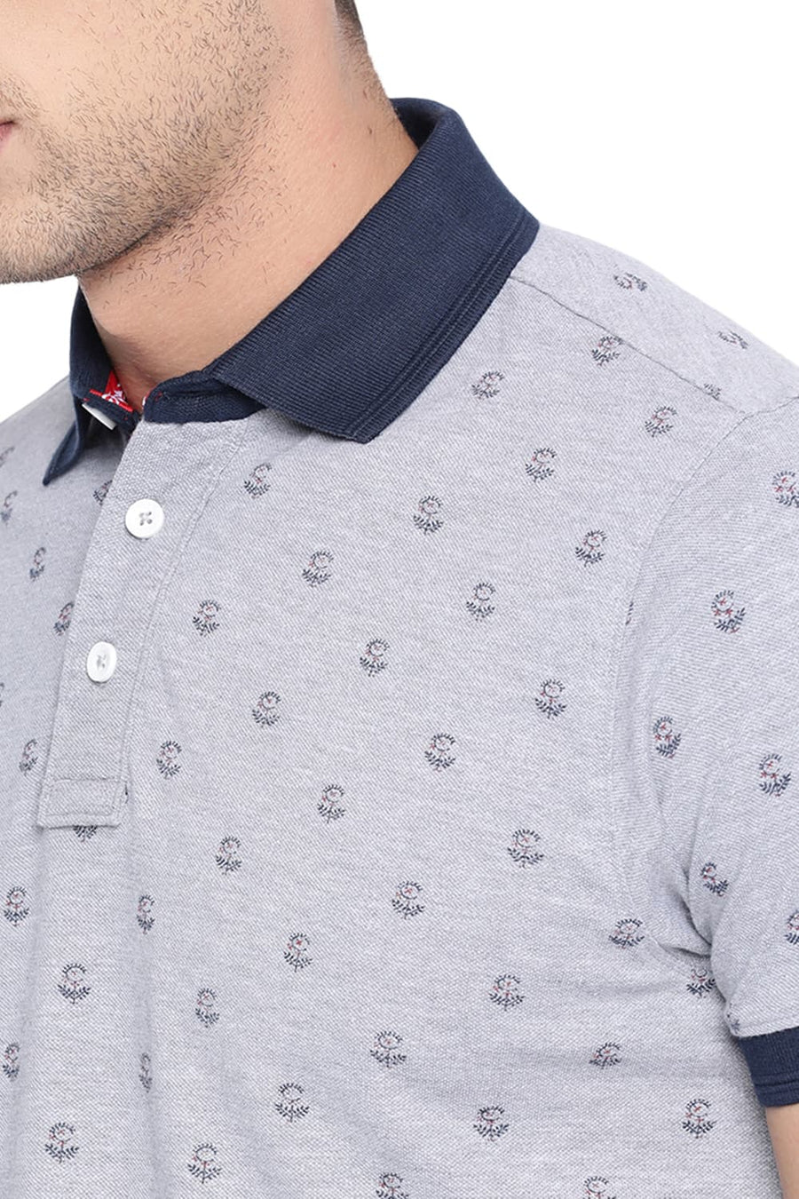 BASICS MUSCLE FIT GREY HEATHER POLO T SHIRT
