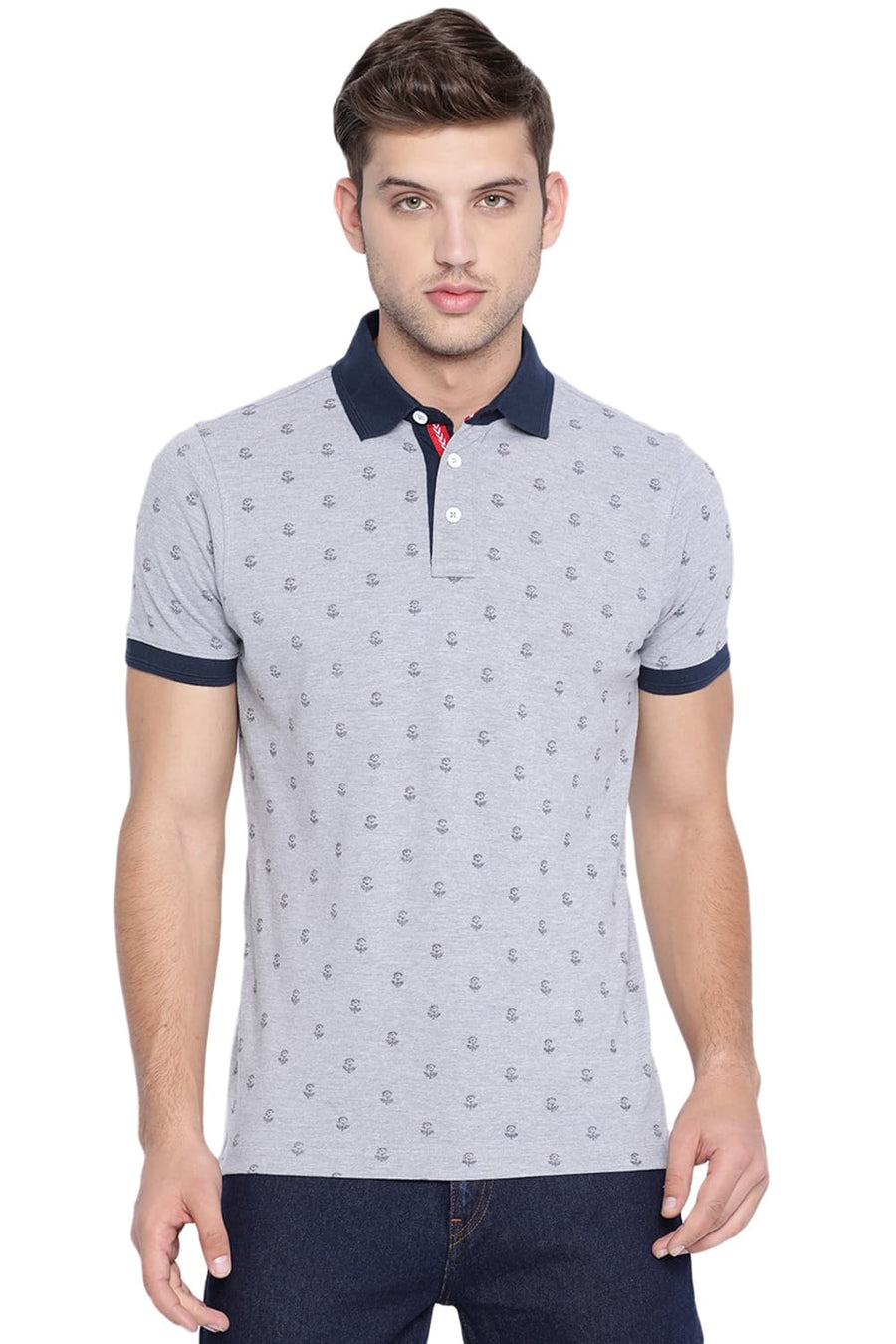 BASICS MUSCLE FIT GREY HEATHER POLO T SHIRT