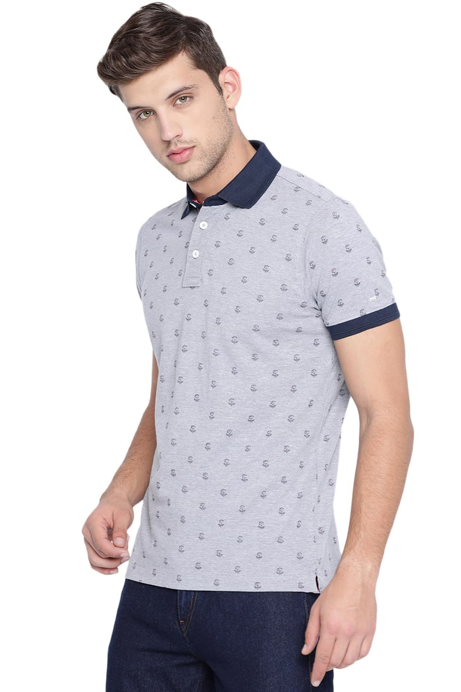BASICS MUSCLE FIT GREY HEATHER POLO T SHIRT