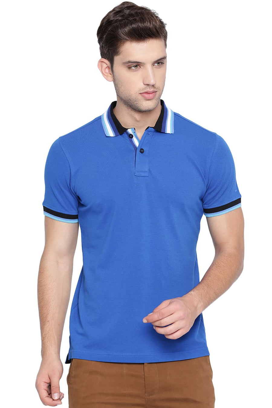 BASICS MUSCLE FIT NAUTICAL BLUE POLO T SHIRT