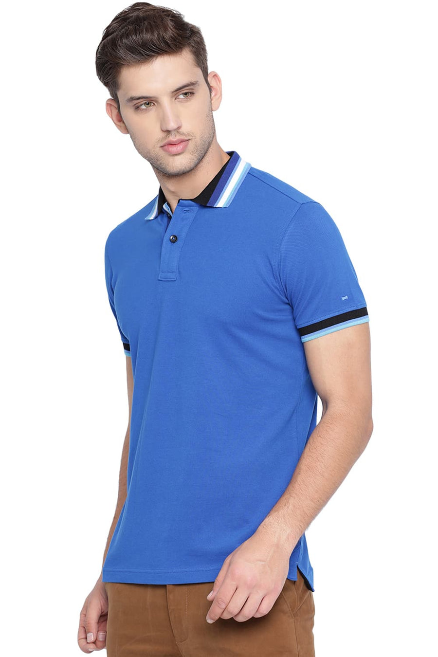 BASICS MUSCLE FIT NAUTICAL BLUE POLO T SHIRT