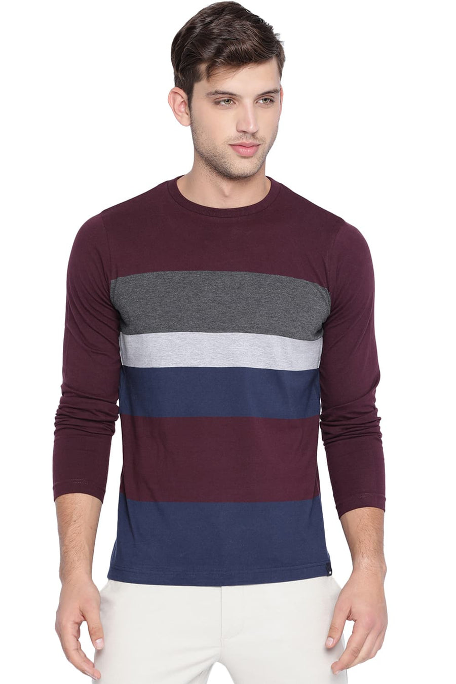 BASICS MUSCLE FIT FIG CREW NECK T SHIRT