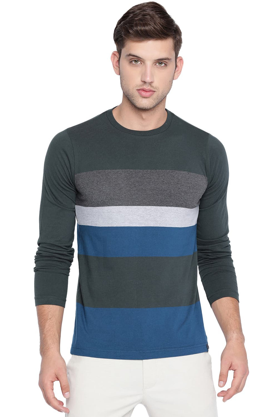 BASICS MUSCLE FIT UNI GREEN CREW NECK T SHIRT