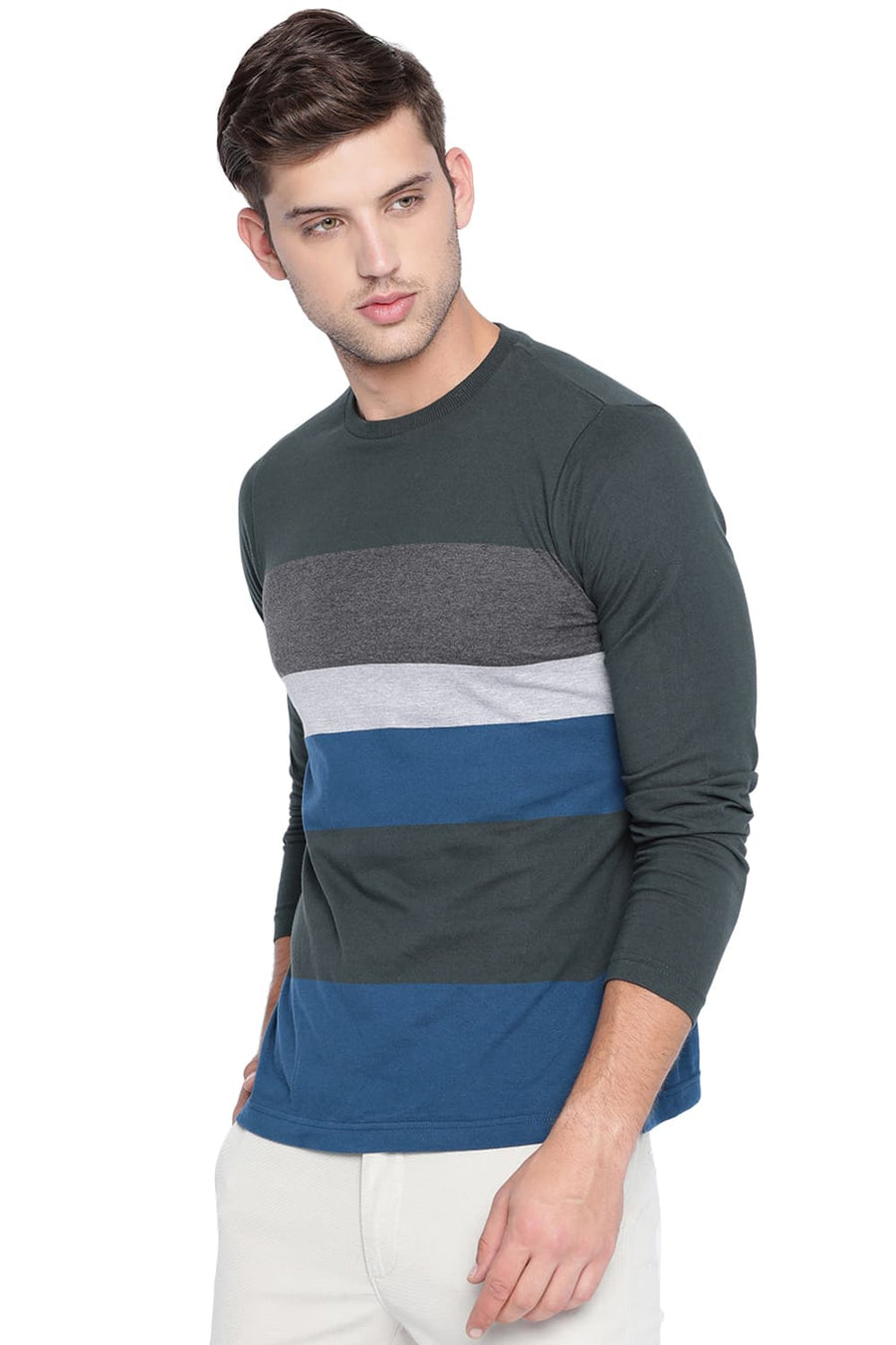 BASICS MUSCLE FIT UNI GREEN CREW NECK T SHIRT