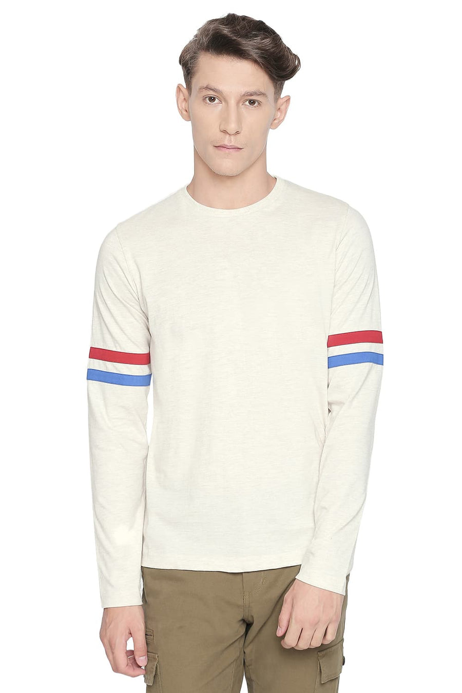 BASICS MUSCLE FIT ECRU HEATHER LONG SLEEVE T SHIRT