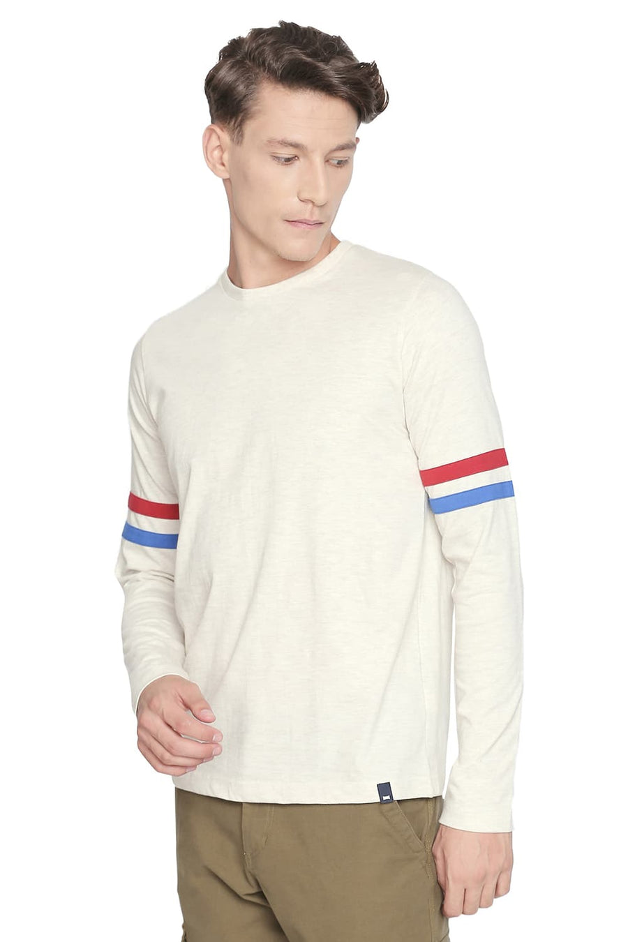 BASICS MUSCLE FIT ECRU HEATHER LONG SLEEVE T SHIRT