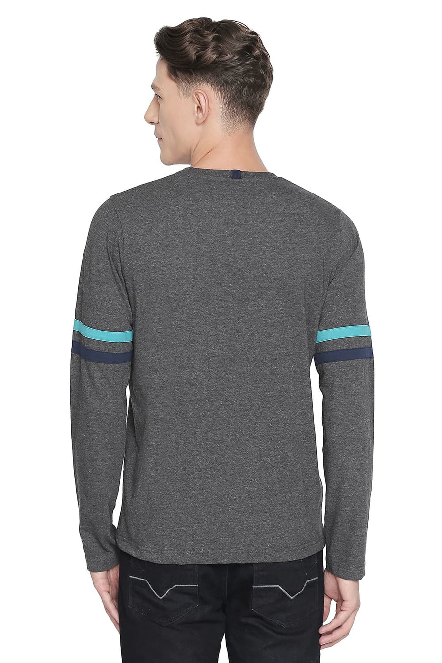 BASICS MUSCLE FIT DARK GREY HEATHER LONG SLEEVE T SHIRT