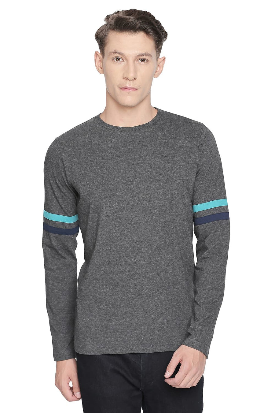 BASICS MUSCLE FIT DARK GREY HEATHER LONG SLEEVE T SHIRT