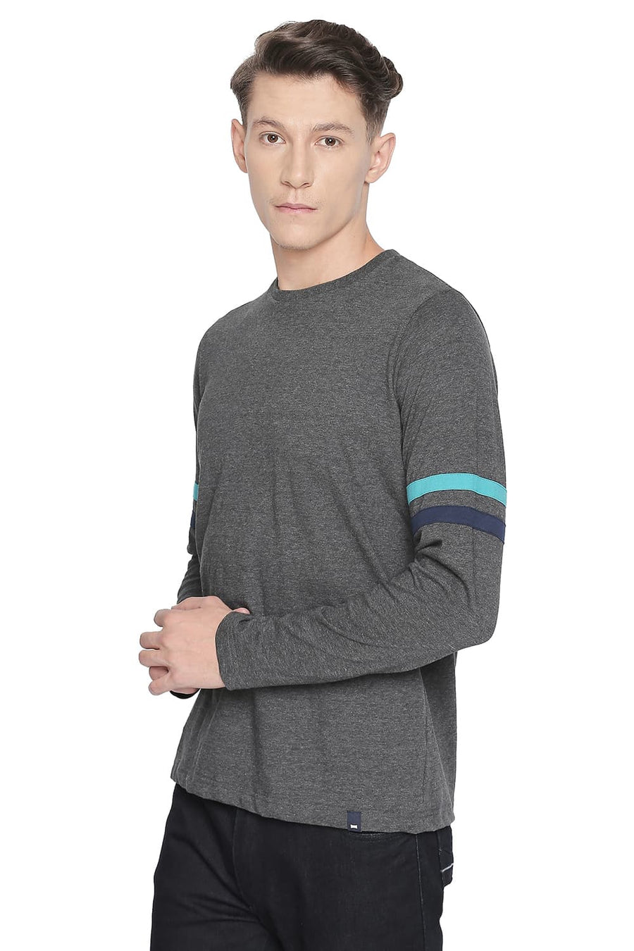 BASICS MUSCLE FIT DARK GREY HEATHER LONG SLEEVE T SHIRT