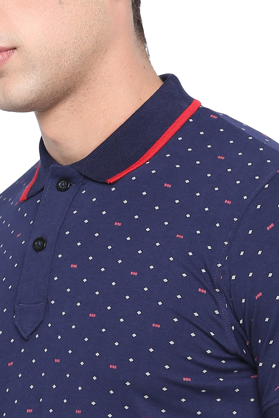 BASICS MUSCLE FIT ECLIPSE NAVY PRINT POLO T SHIRT