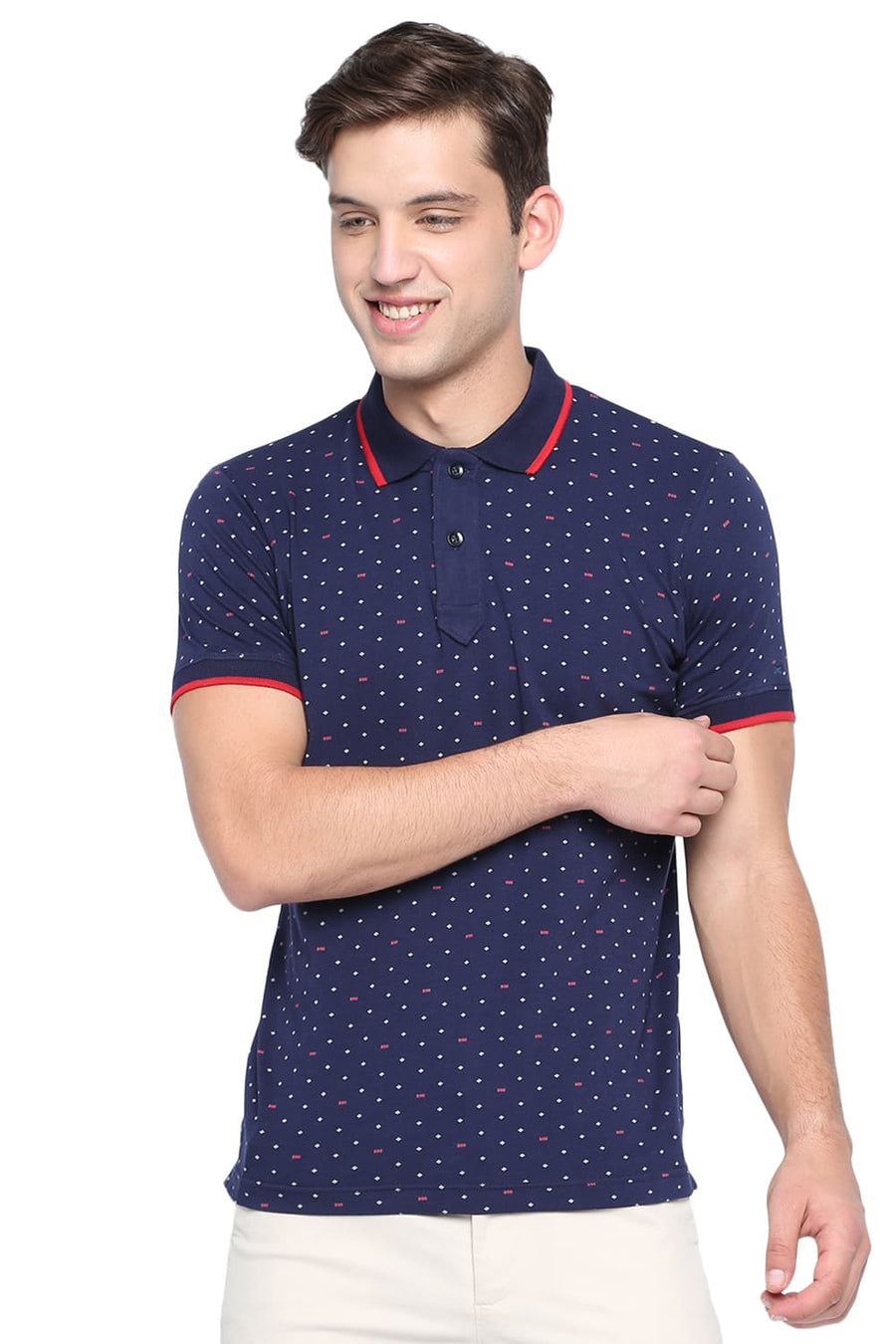 BASICS MUSCLE FIT ECLIPSE NAVY PRINT POLO T SHIRT