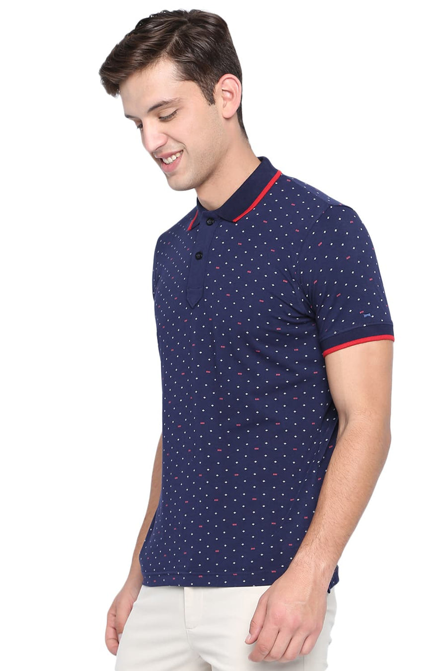 BASICS MUSCLE FIT ECLIPSE NAVY PRINT POLO T SHIRT