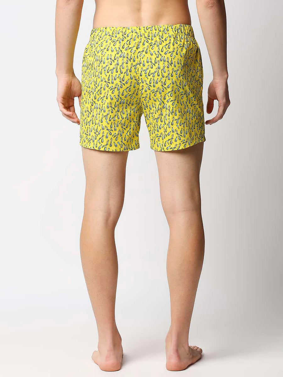BASICS BLAZING YELLOW PRINTED PURE COTTON BOXERS