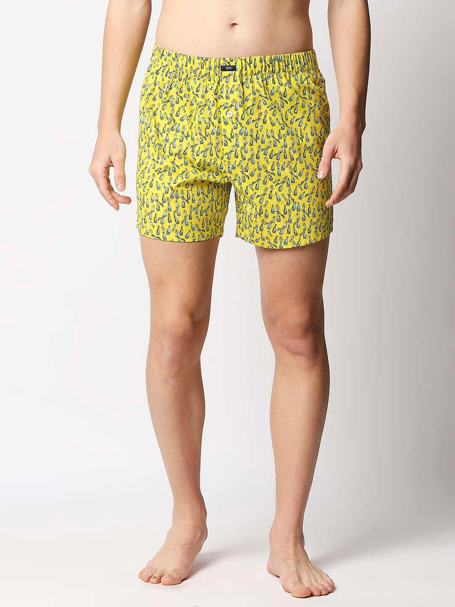 BASICS BLAZING YELLOW PRINTED PURE COTTON BOXERS