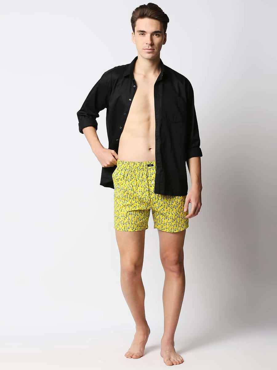 BASICS BLAZING YELLOW PRINTED PURE COTTON BOXERS