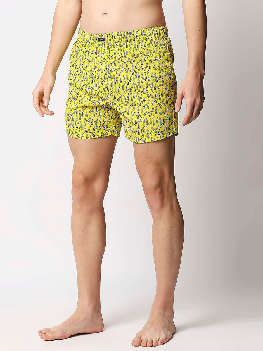 BASICS BLAZING YELLOW PRINTED PURE COTTON BOXERS