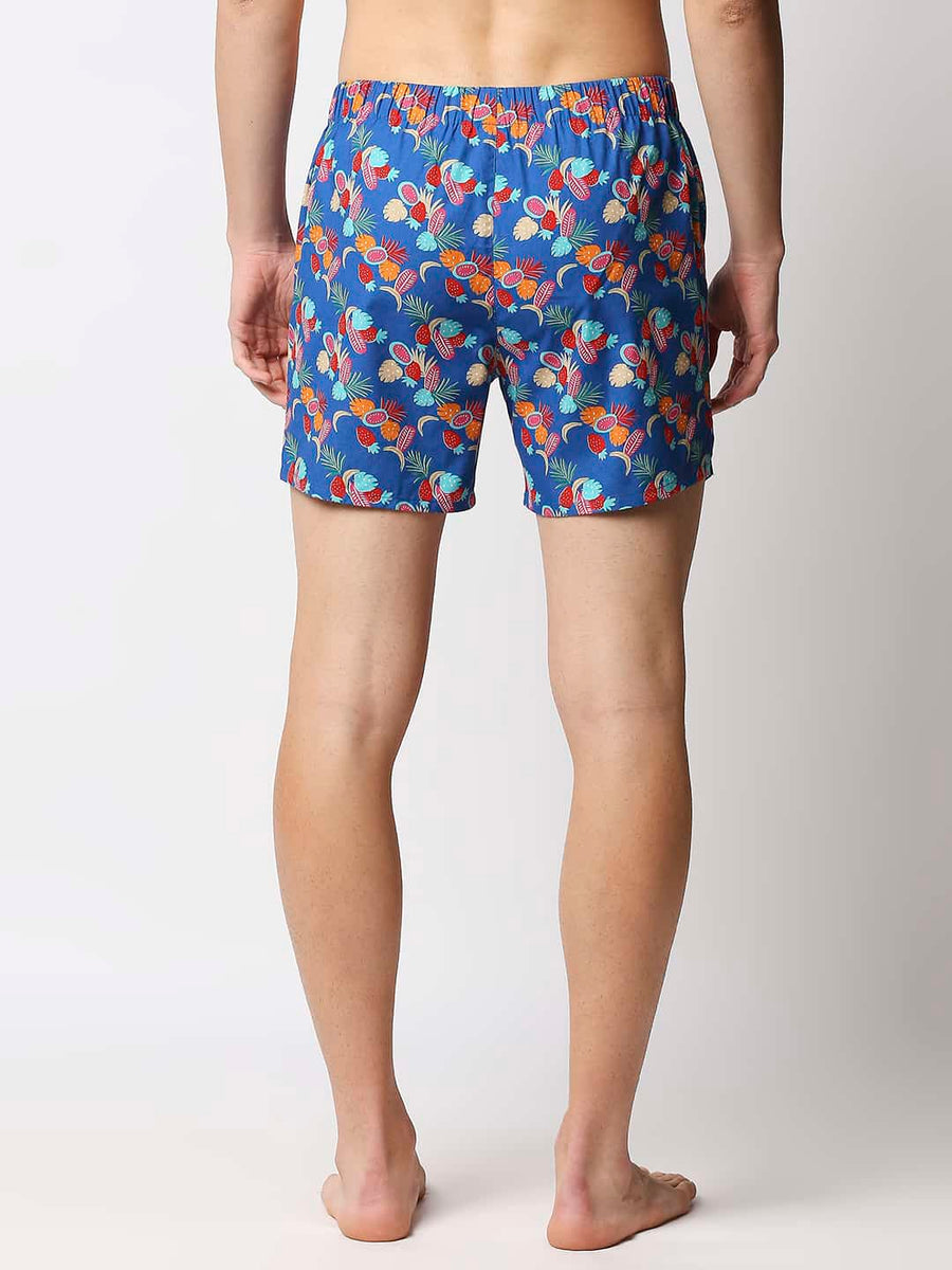 BASICS SNORKEL BLUE PRINTED PURE COTTON BOXERS